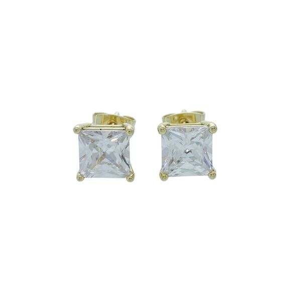 Vintage Gold Tone Square Cubic Zirconia Stud Earrings - Picture 1 of 4